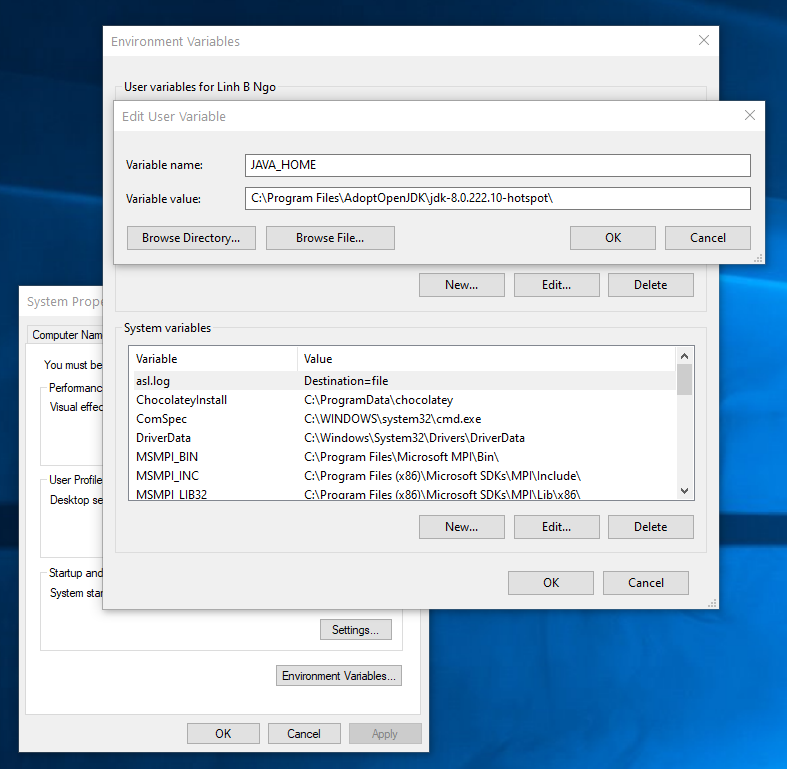 create environment variables for Windows