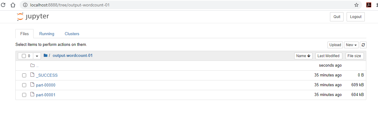 resulting output files of Word Count