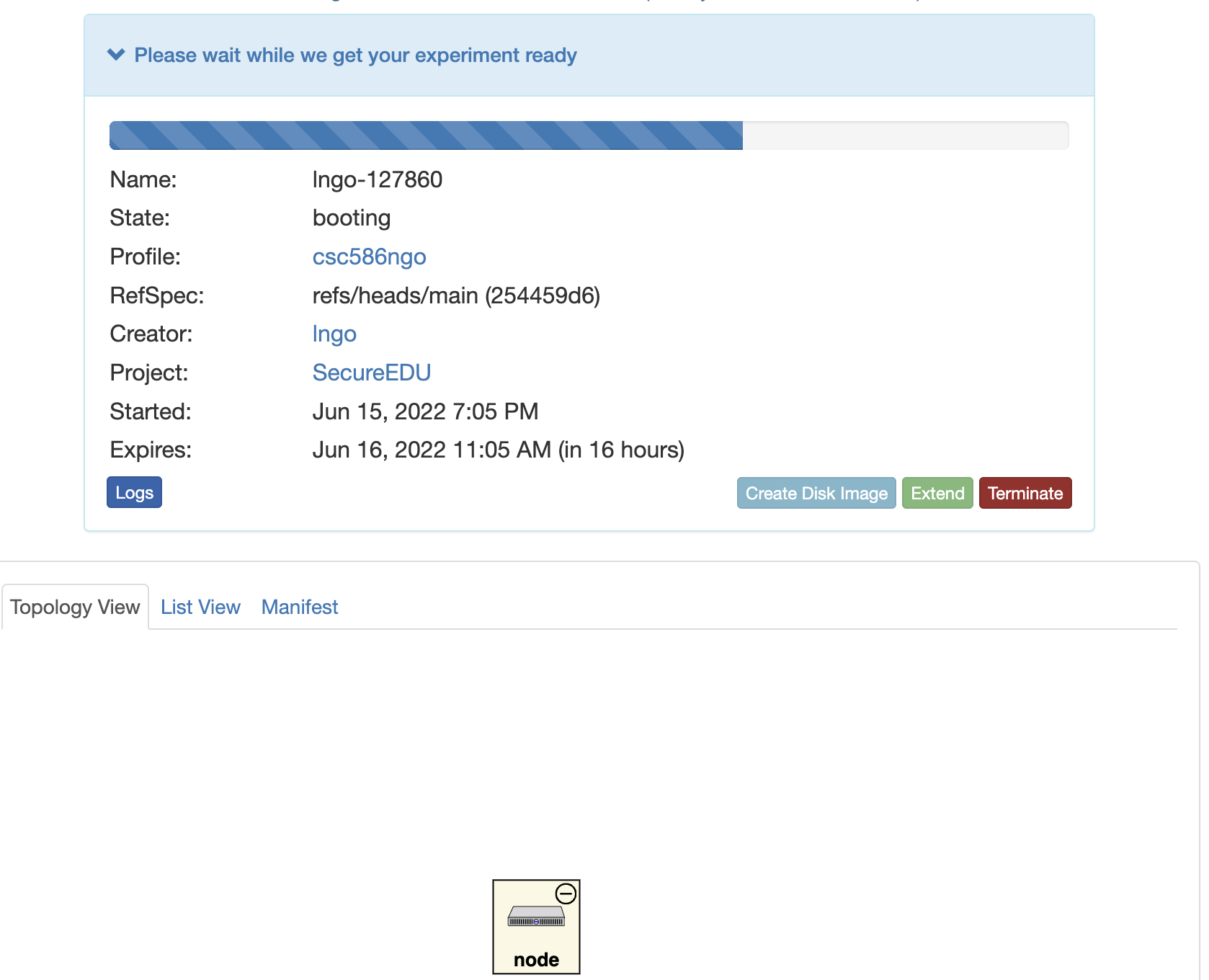 Nodes on experiment are booting