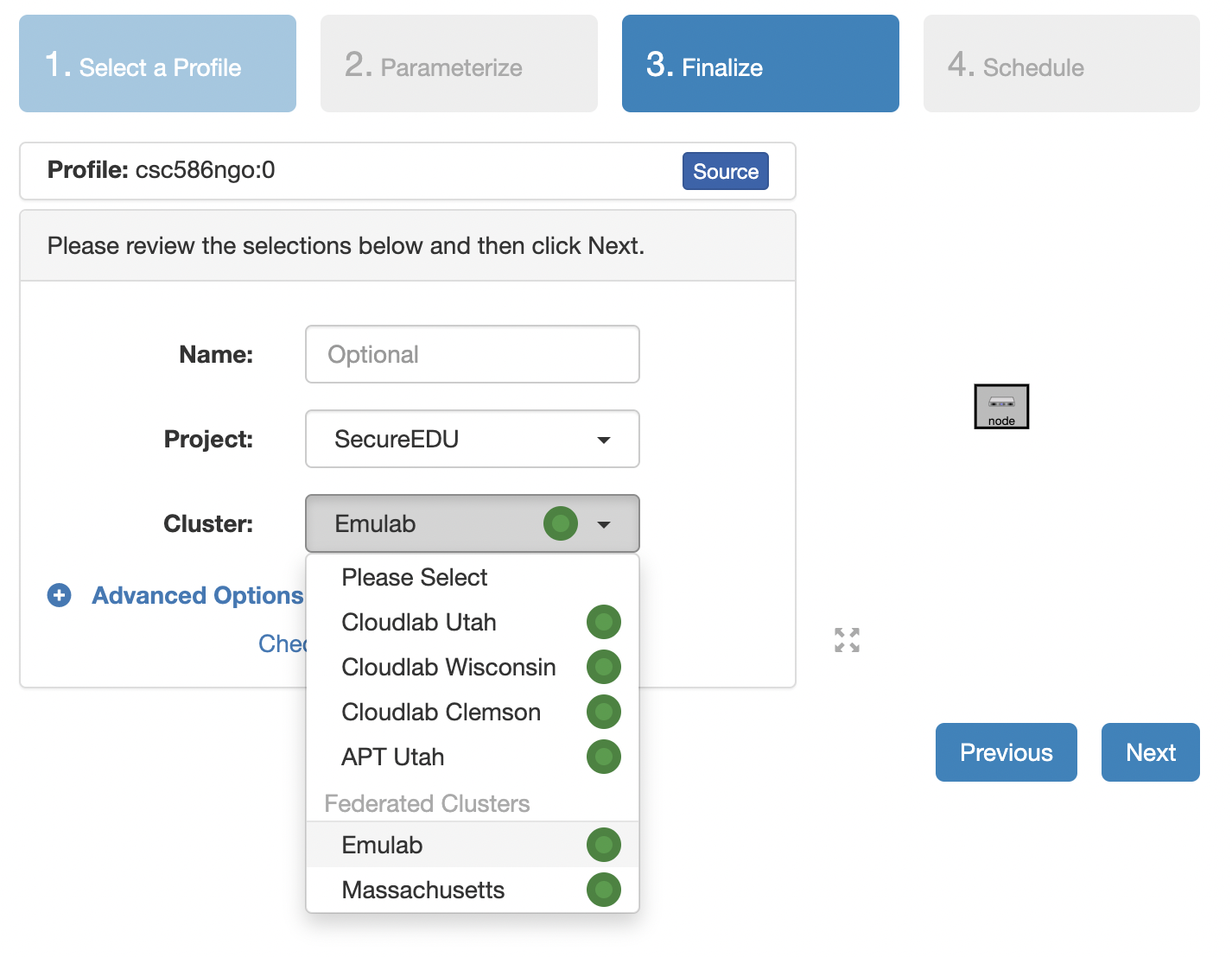 Selecting physical cluster before finalizing deployment