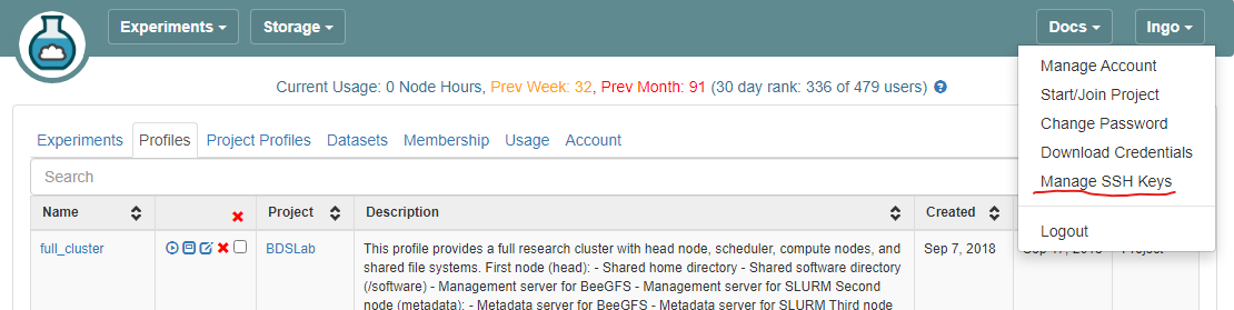 adding SSH key to CloudLab account